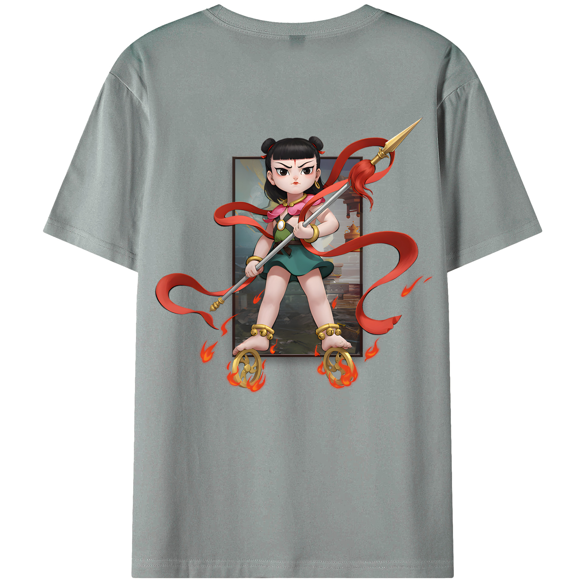 （画像用） Ne Zha 2 ナタ 魔童の大暴れ 綿100％ メンズ半袖Tシャツ（バックプリント） 通気性
